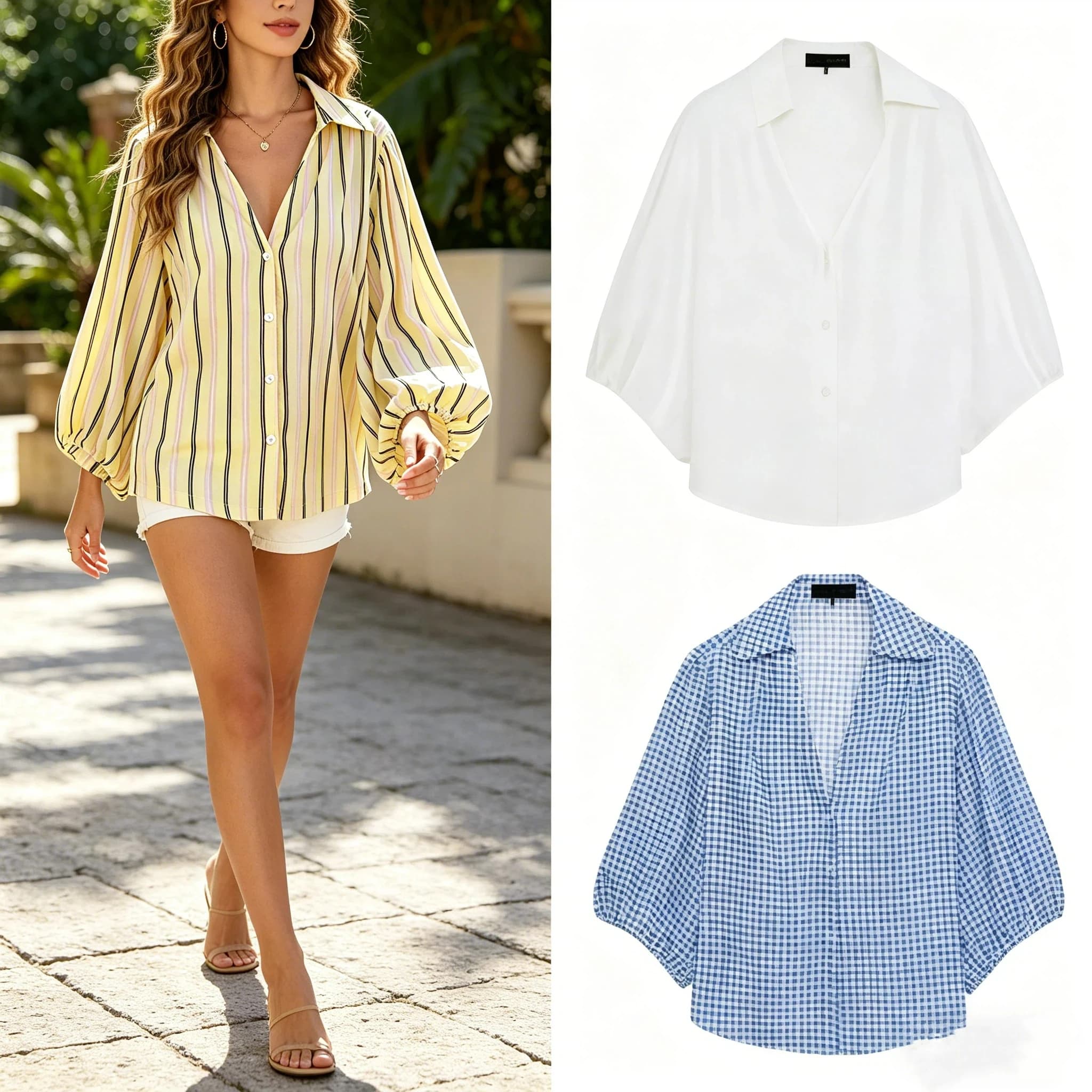 New Arrival Loose Fit Turn-down Collar Shirt for Women Bubble Sleeve Casual Commute Style Single Row Buttons Solid Summer Blouse