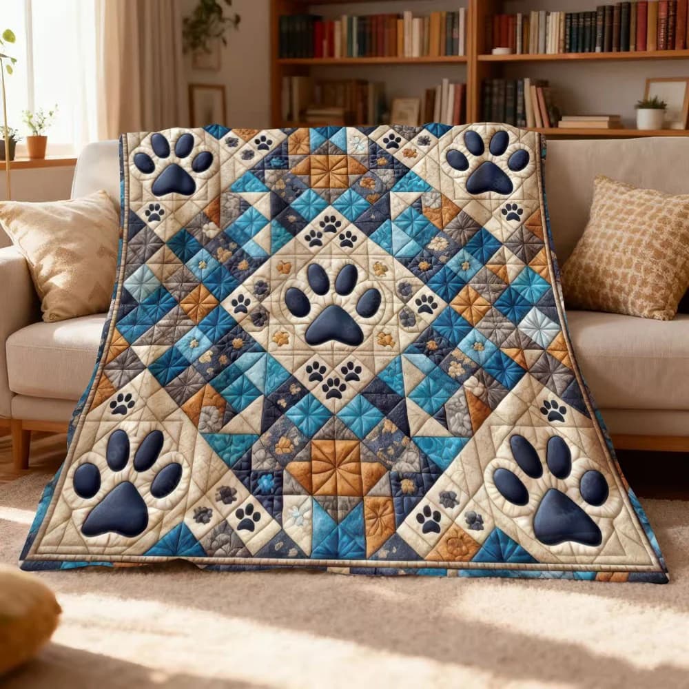 Coperta patchwork con stampa zampa vintage - Design geometrico zampa di cane, per tutte le stagioni per campeggio, viaggi, letto, regalo per gli amanti degli animali domestici