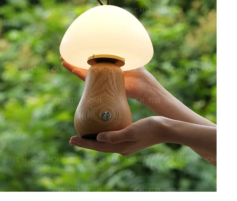 Lampada da scrivania a fungo Lampada da comodino per camera da letto touch in legno massello Luce notturna da campeggio Ricarica senso premium Atmosfera decorativa
