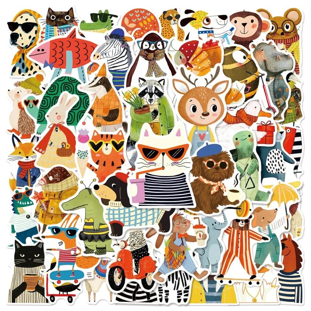 50 Pezzi Adesivi Carini con Piccoli Animali ad Acquerello per Decorazione Fai-da-Te di Bottiglie d'Acqua, Scrapbook, Adesivi Dorati per Ricordi