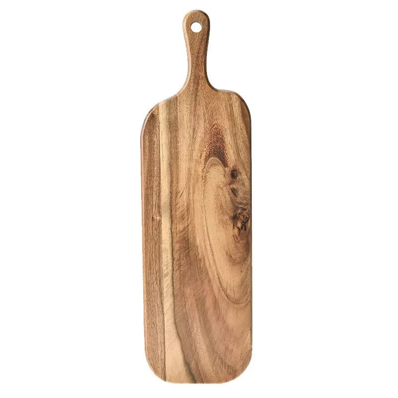 Acacia wood cutter with long handle, in solid wood, for domestic use, creative scene objects for photo, tables for cured meats