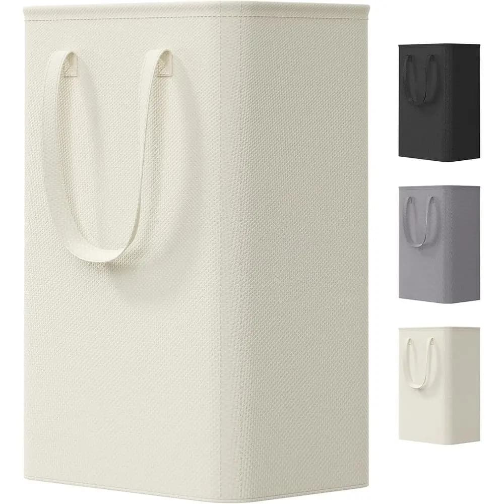 50L Narrow Laundry Basket Tall Slim Collapsible Laundry Hamper with Handles, Laundry Bag Bin for Bedroom Dorm Laundry Room, Whit