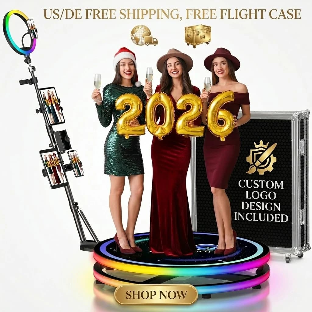 Cabina Fotografica Origin 360 per Matrimoni con Luce ad Anello RGB, Cabina Fotografica per Eventi e Feste, Controllo Remoto, Spedizione dagli Stati Uniti con Flight Case