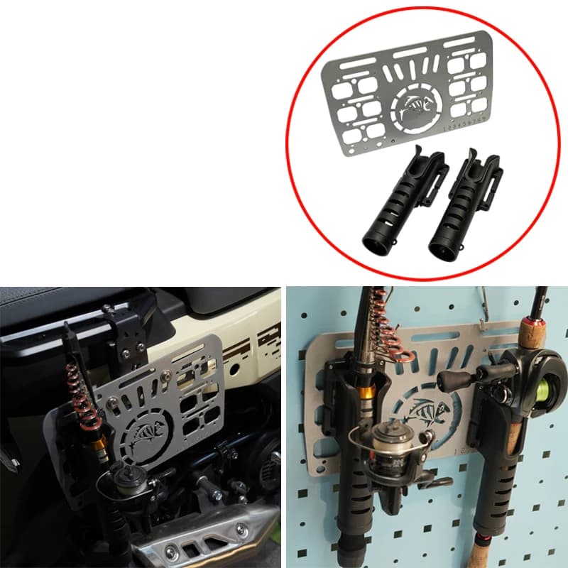 1Set Stainless Steel Mounting Plate with Fishing Rod Holder Side Extension Panel for Motorcycle Garage Storage DIY Modification