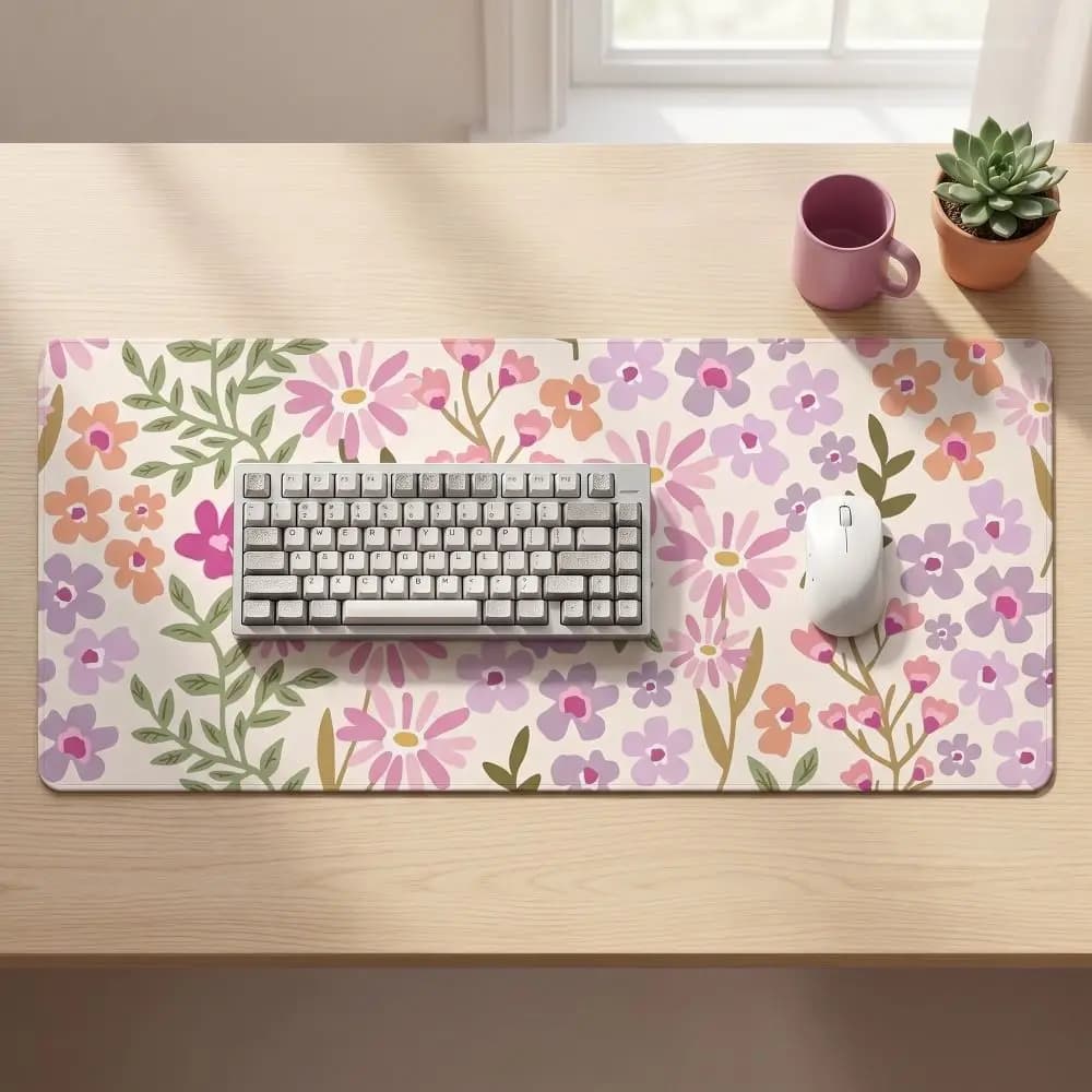 Tappetino da Scrivania Grande con Motivo Floreale, Base in Gomma, Bordi Cuciti, Tappetino da Gaming Antiscivolo con Motivo Floreale per Computer e Lavoro