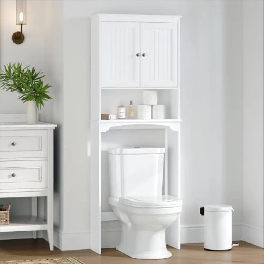 Mobiletto Salvaspazio da Bagno Sopra il WC, Scaffale Organizzatore in Plastica Bianca per il Bagno