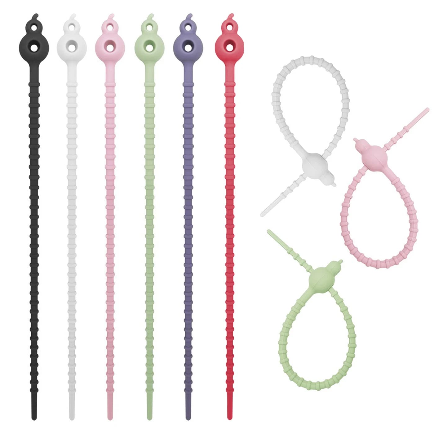 Fascette in Silicone Riutilizzabili Multicolore (6 Pezzi), Cinghie Regolabili Multiuso per Gestione Cavi, Piante e Uso Quotidiano