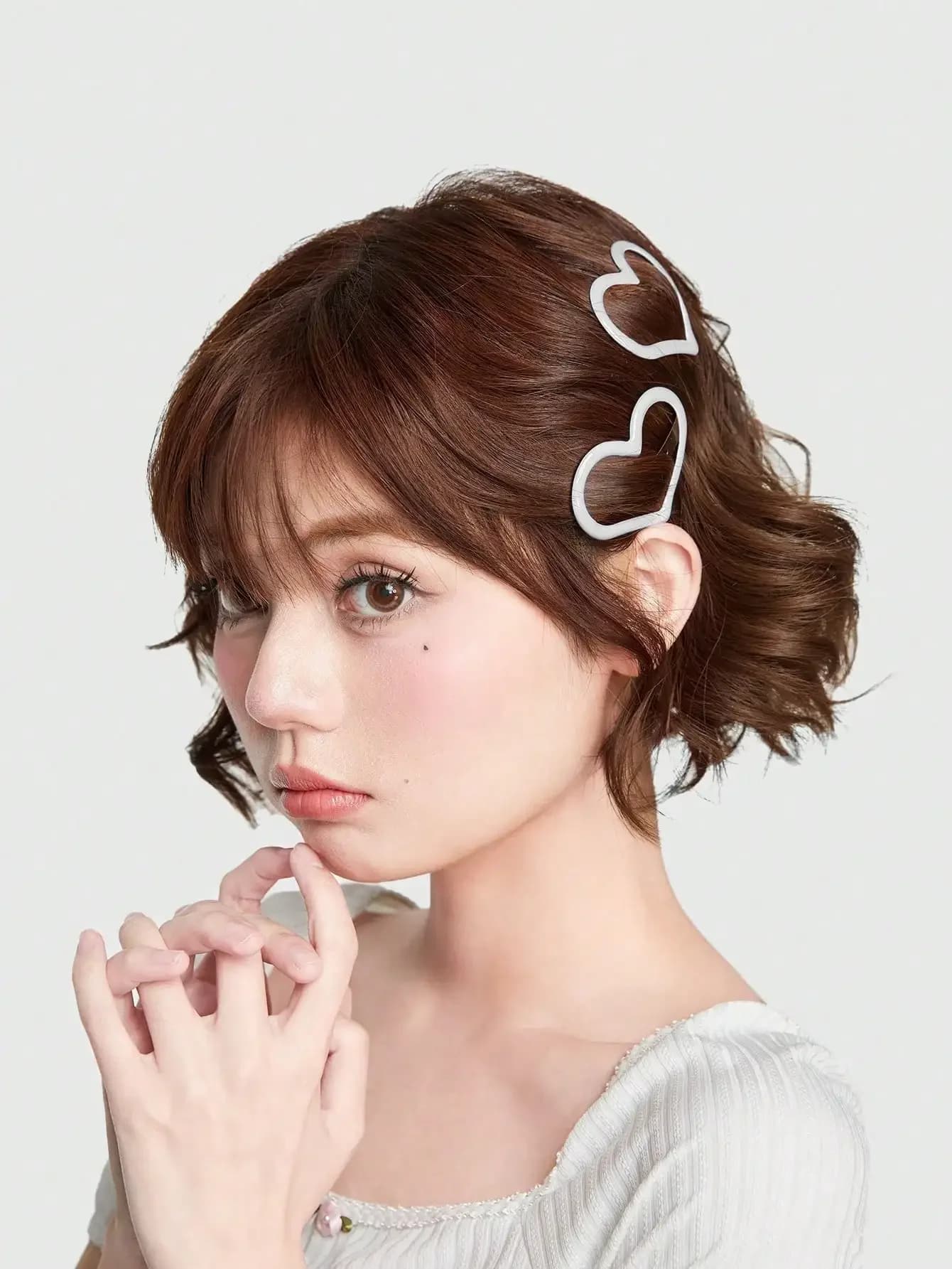 ROMWE Kawaii 2 fermagli per capelli in peluche alla moda con stampa leopardata e a forma di cuore, adatti per ragazze e donne, ideali per l'uso quotidiano e come regalo.