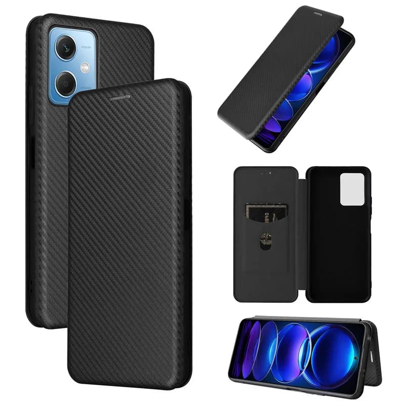 Custodia a libro in pelle con copertina in fibra di carbonio per Xiaomi Redmi Note 14 13 Pro 12 11 11T 11S 10 Pro Custodia magnetica Coque