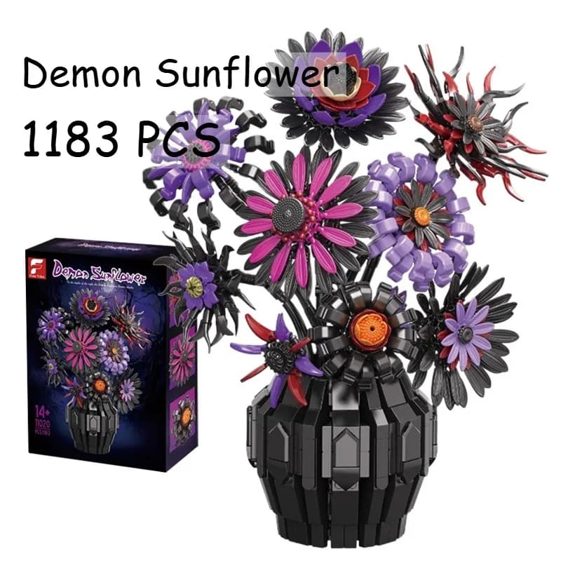 1183 Pezzi Girasole Gotico Demoniaco, Bouquet Notturno Creativo e Vaso Floreale Decorativo per la Casa, Blocchi da Costruzione Fai-da-te, Giocattoli, Regalo di Natale