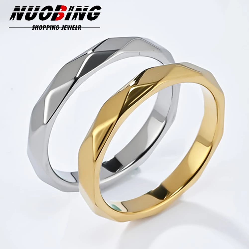 4mm Width Stainless Steel Women Men Cutting Rhombus Surface Propose Girlfriend Valentines Day Christmas Anillos Gifts
