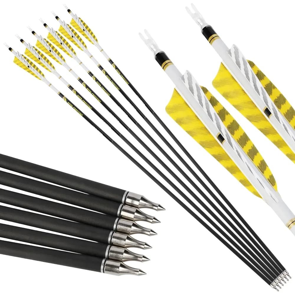 6/12pcs ID6.2mm Tiro con l'arco Freccia in carbonio puro SP300 400 500 600 700 800 Spin Piume Arco composto ricurvo Tiro al bersaglio da caccia