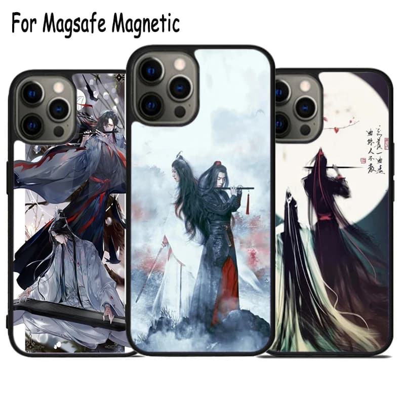 Custodia per telefono con ricarica wireless Mo Dao Zu Shi per iPhone 17 Air 15 16 16e 14 13 11 12 Pro Max Plus, cover magnetica Magsafe con paraurti