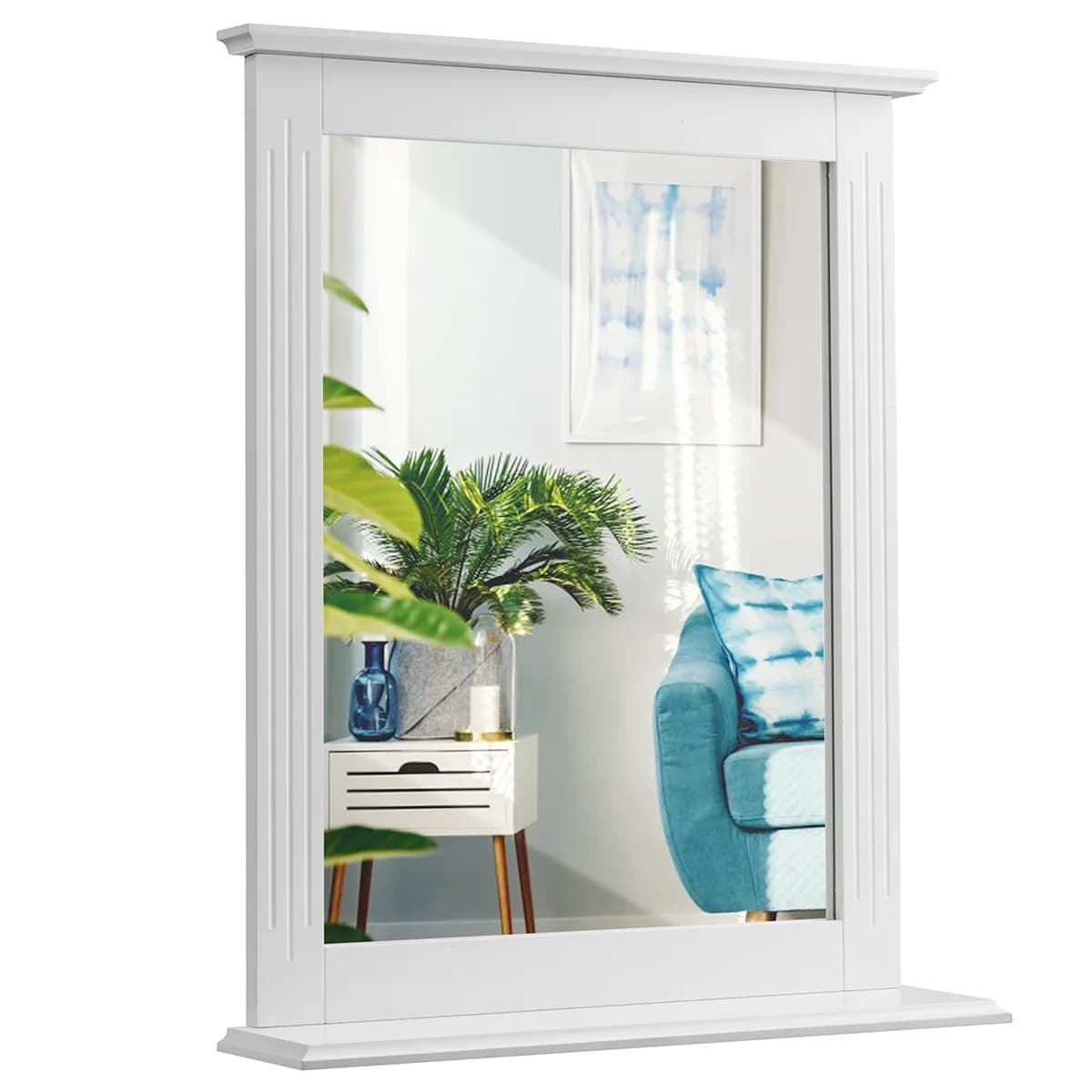 Specchio da parete bianco per bagno con ripiano quadrato elegante specchio per trucco con funzione di trucco