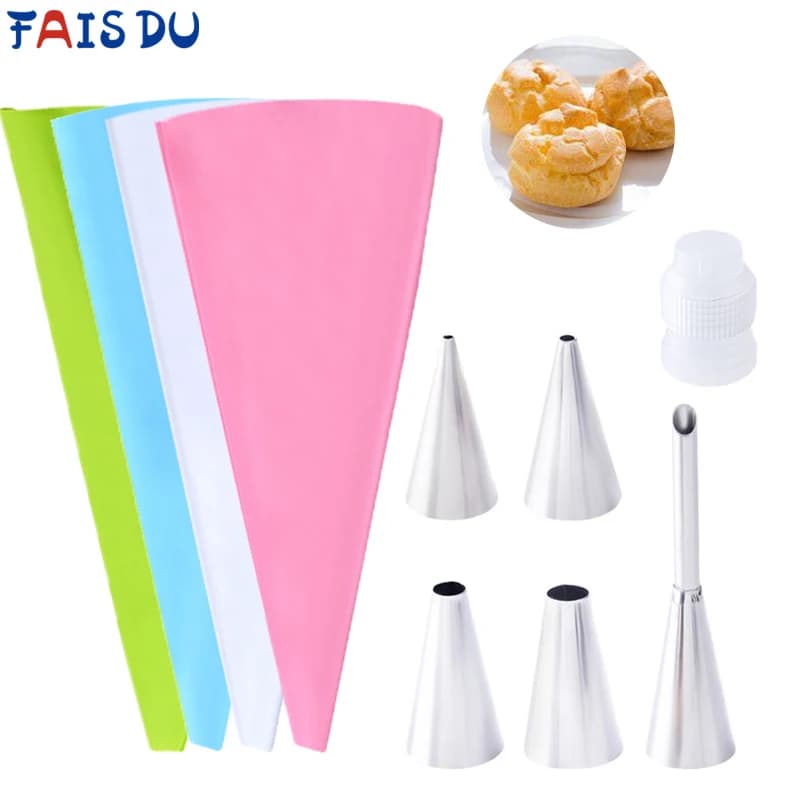 FAIS DU 8 pz/set Silicone Puff pasticceria Bag riutilizzabile torta glassa Piping Tip Set crema glassa decorazione forniture Kit ugello torta
