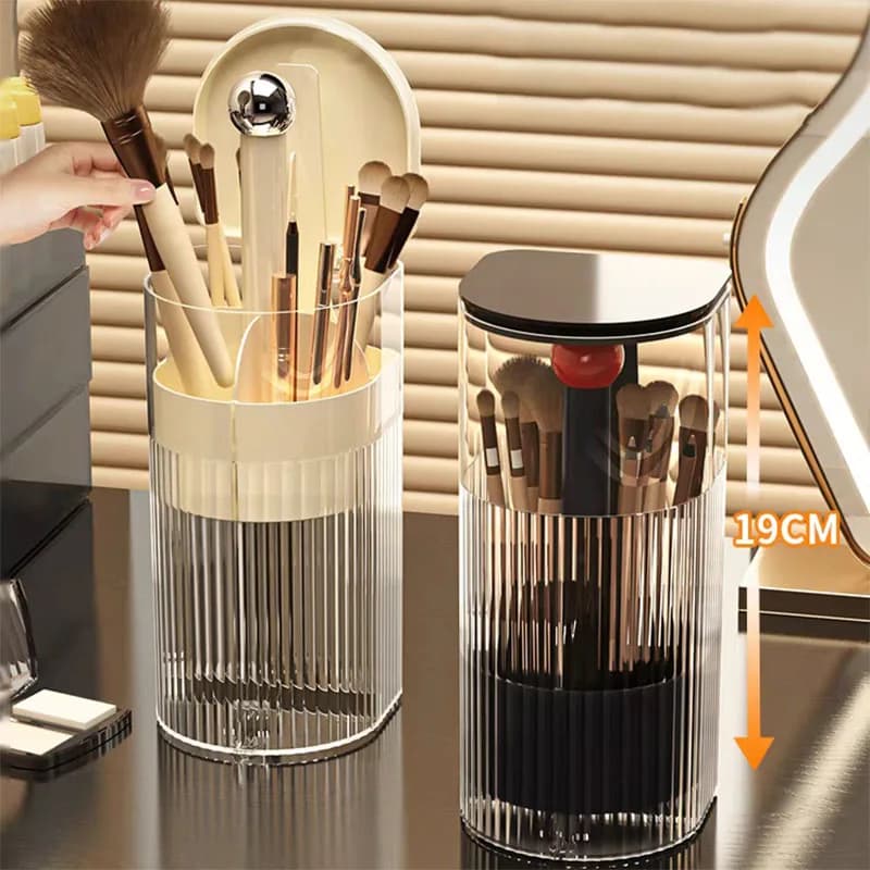 Automatic Lifting Makeup Brush Holder with Dustproof Lid Cosmetic Storage Box for Brushes,Lipsticks Makeup Organier for Vanity