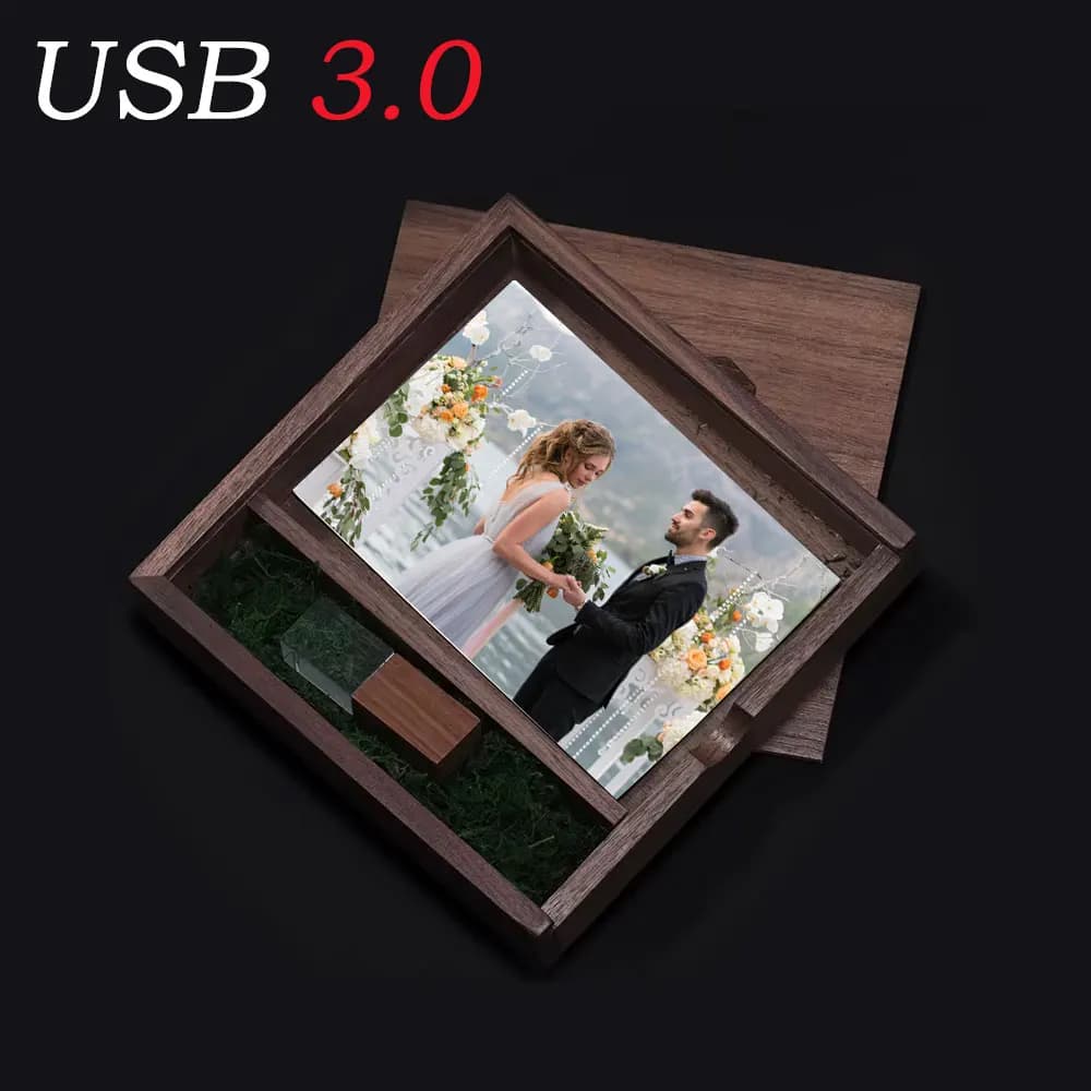 Scatola in Legno per Album Fotografico USB 3.0, Chiavetta USB 4GB 8GB 16GB 32GB 64GB 128GB, per Fotografia e Matrimoni, 1 Pezzo, Logo Personalizzato Gratuito