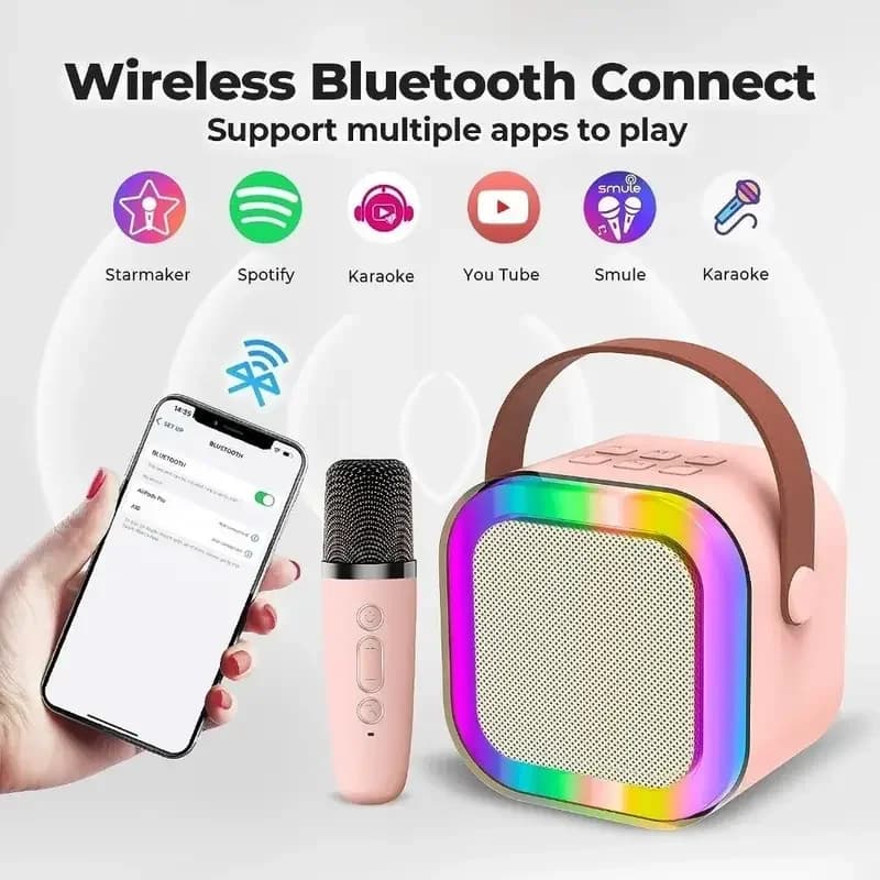 Altoparlante Bluetooth Wireless K12 con Doppio Microfono, Macchina Karaoke Portatile RGB per Canto in Famiglia, Regalo per Bambini