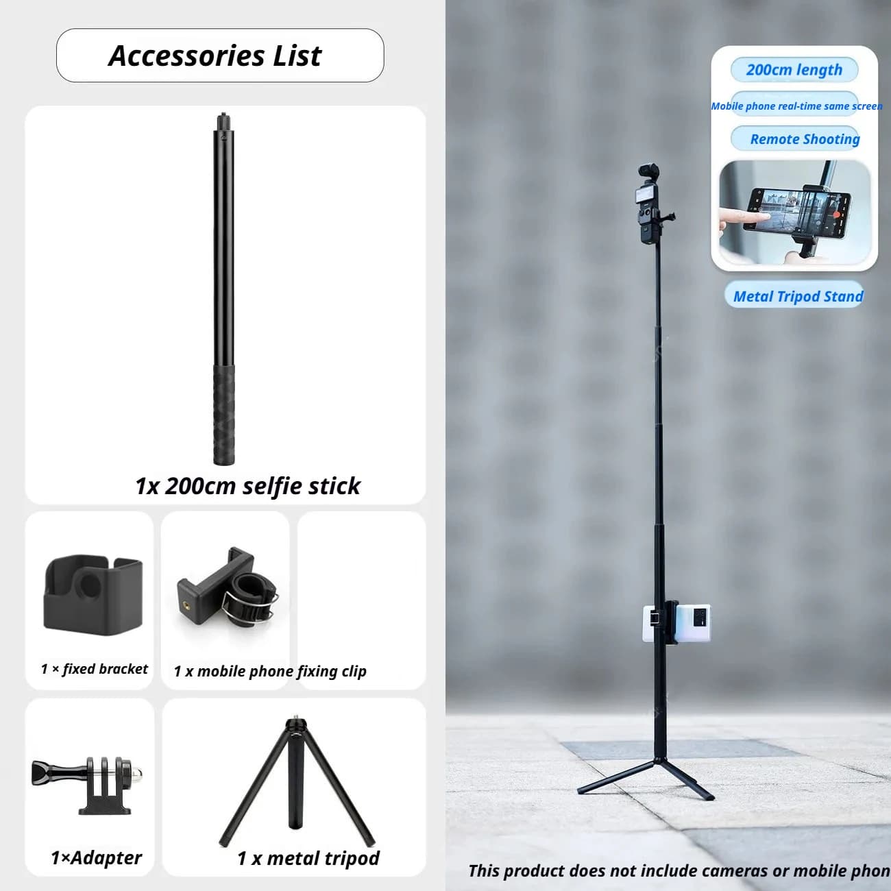 For DJI Osmo Pocket 4pro/4 3 Extension Rod Pole Bar with 1/4' Thread Adjustable Metal Selfie Stick Compatible DJI Pocket 3/4/4p