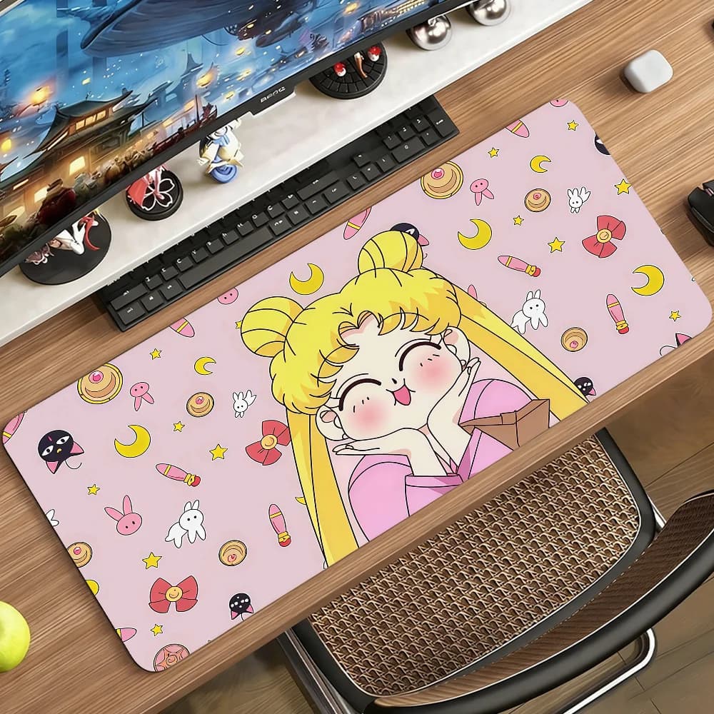 Tappetino per mouse Comic S-SAILOR M-MOON, tappetino per computer in gomma antiscivolo, decorazione per gamer, tappetino da scrivania, per laptop, ufficio, grande