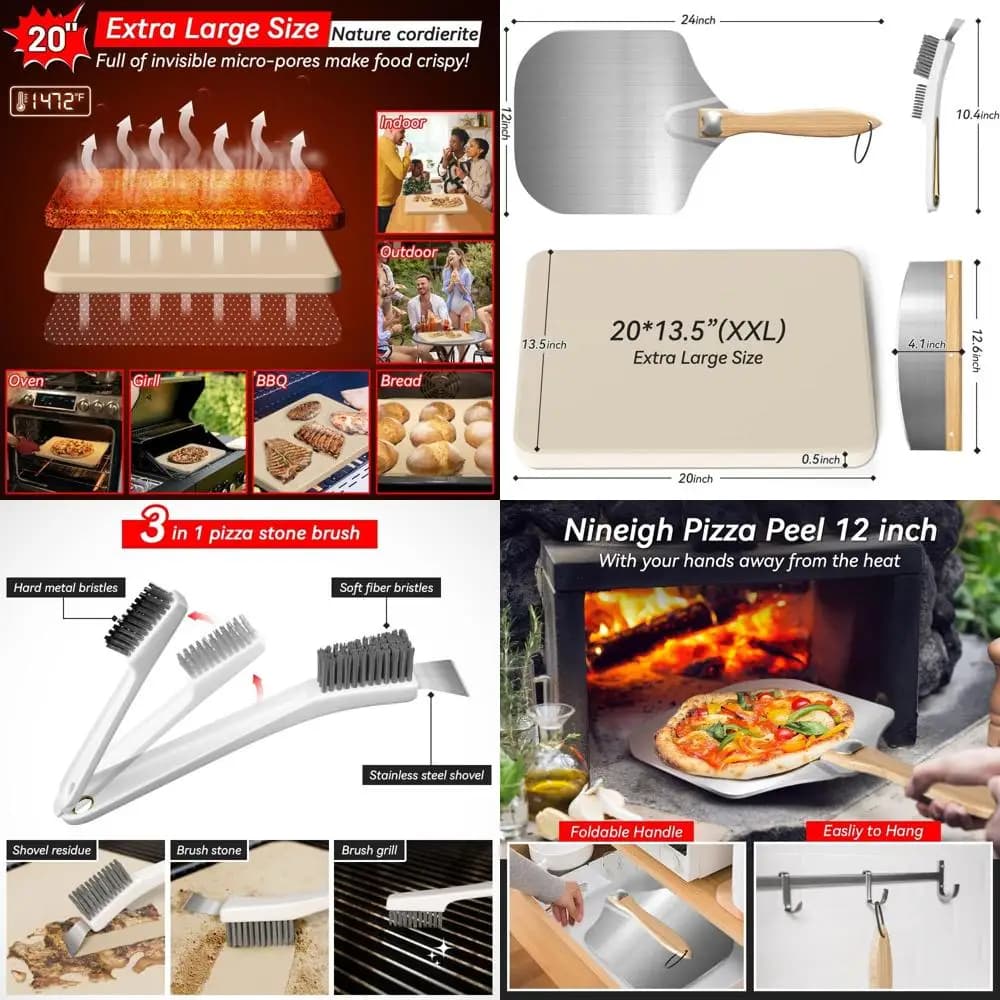 Set da 20 pietre per pizza rettangolari: forno e grill compatibili con buccia, taglierina e spazzola per cuocere pizzas e pane