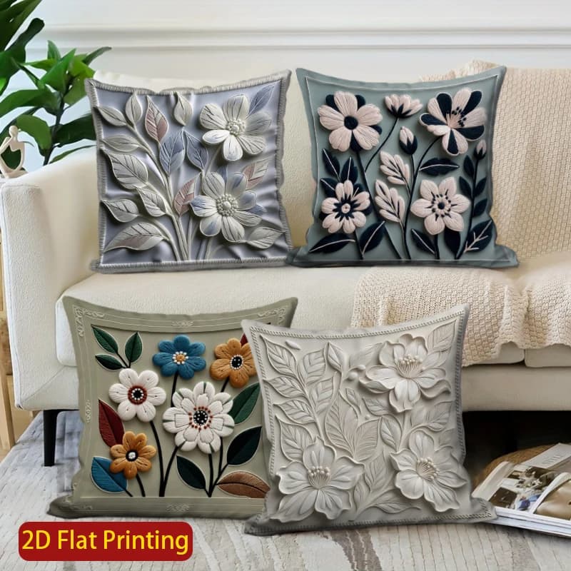 Decorative cushions with 2D floral pattern and 3D embossing, suitable for sofa, bedroom, car.