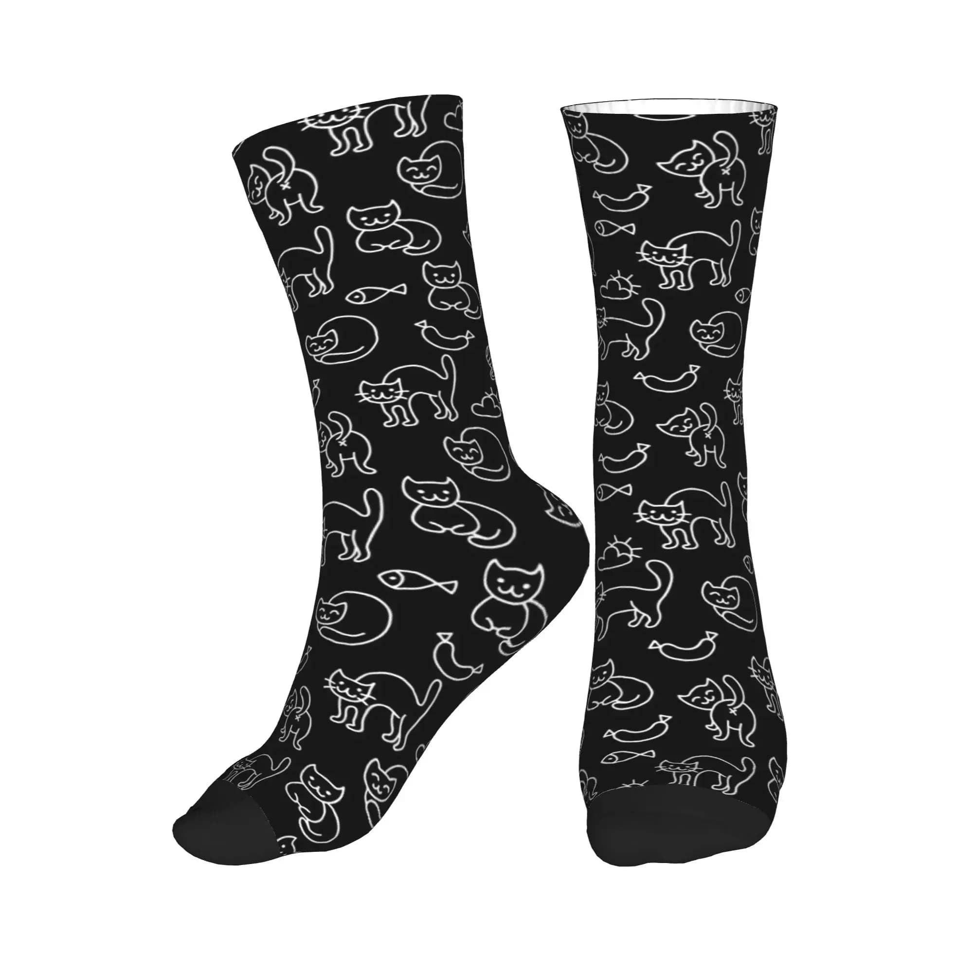Calzini da uomo e da donna con gattino dei cartoni animati, gatto nero, calzini unisex con stampa 3D