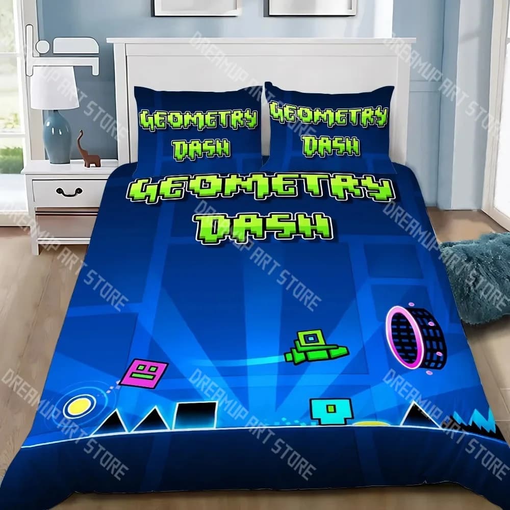 Fashion Hip Hop Angry Geometry Dash Bedding Set Single Twin Full Queen King Size Bed Set Kids Bedroom Duvetcover Sets Bed Sheet