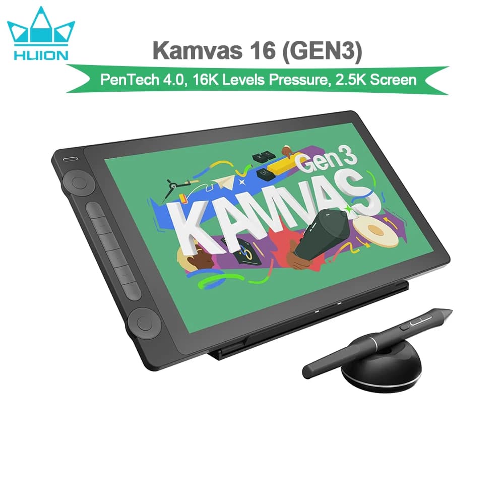 Huion Kamvas 16 GEN3 Graphics Tablet 2.5K QHD 15.8 Inch Drawing Screen PenTech 4.0 Pen 16K Levels Pressure Battery-Free Stylus