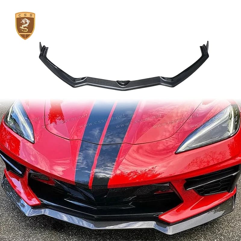 Good Quality Glossy Black Carbon Fiber Front Bumper Lip Spoiler Splitter for Corvette C8 2020-2021 Car Front Diffuser Vent Trims
