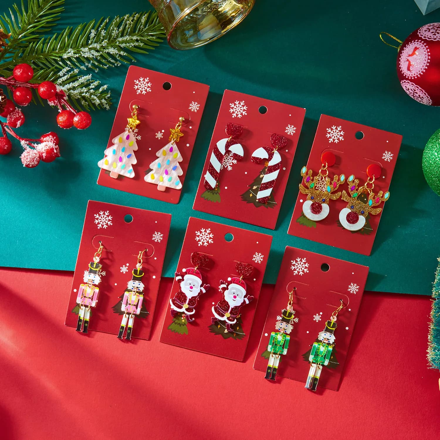 Orecchini in acrilico serie natalizia per Babbo Natale, stampelle di renne,