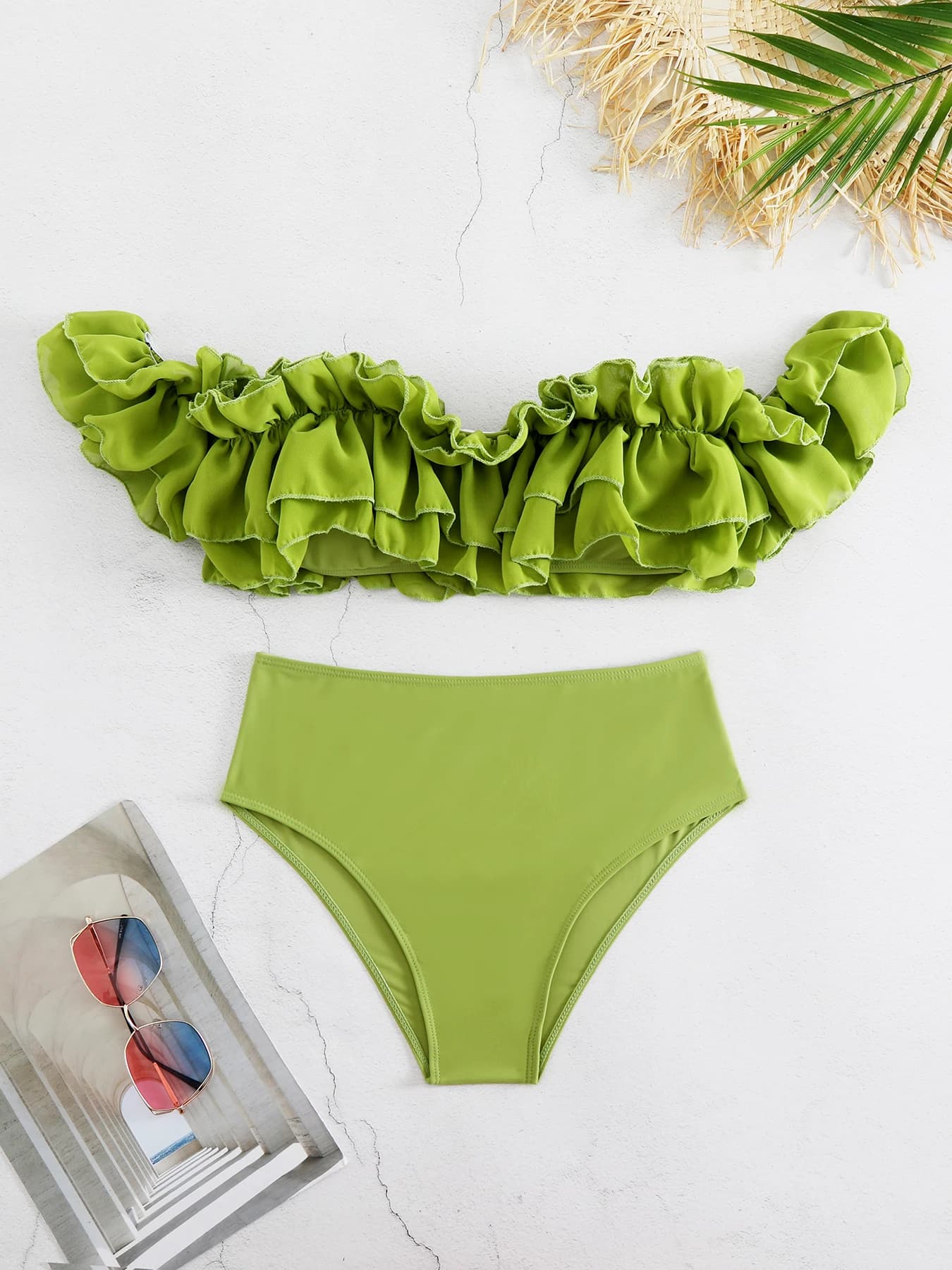 2024 Nuovo set bikini a vita alta con volant Costume da bagno a due pezzi da donna Costume da bagno separato Costume da spiaggia femminile sexy