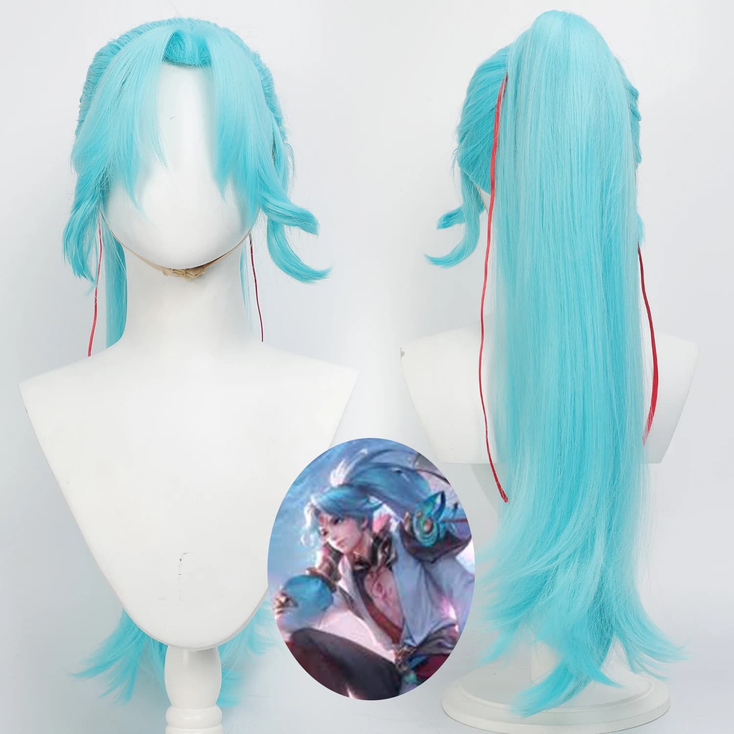 Parrucca Cosplay Allen Fallen Snow White Wolf di Honor of Kings, Blu con Coda di Cavallo Staccabile e Clip a Artiglio, Capelli Sintetici per Carnevale