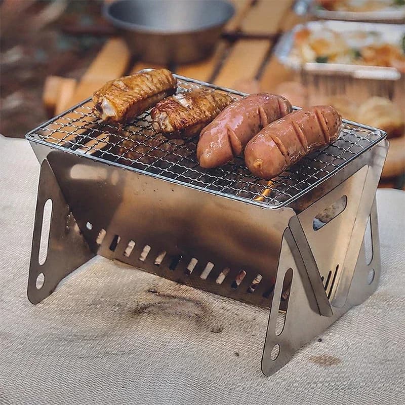 Griglia barbecue pieghevole portatile, stufe riscaldanti multifunzione, griglia da campeggio, rete per barbecue, stufa a legna, griglia barbecue in acciaio inossidabile