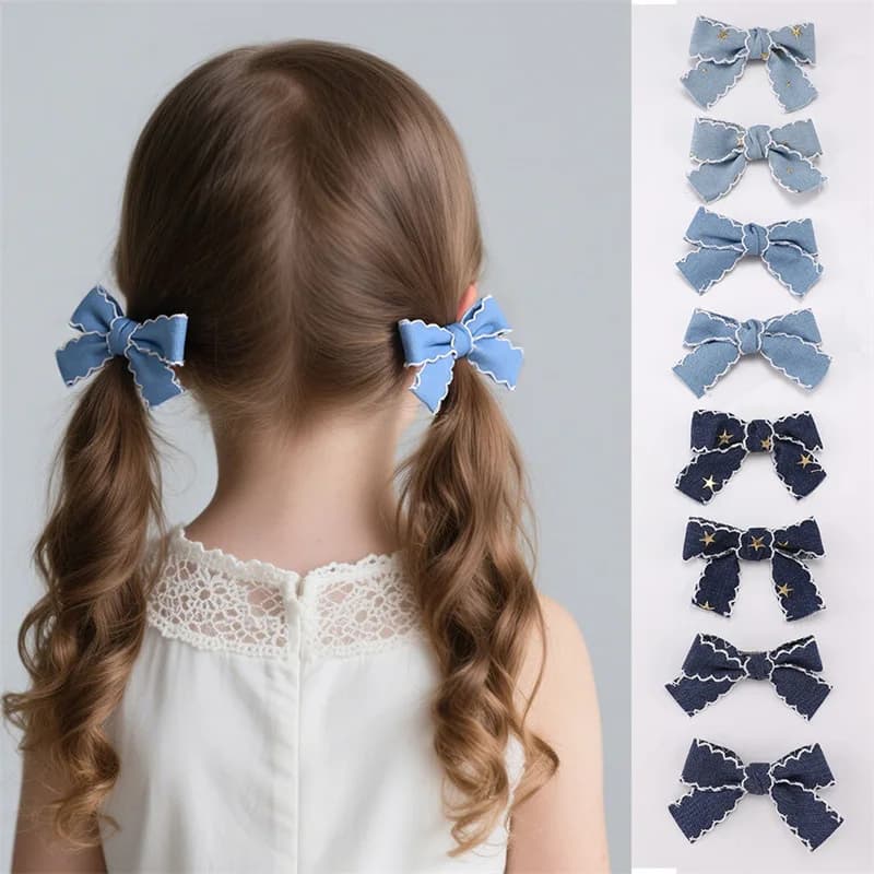 Set da 2/8 pezzi di fermagli per capelli a forma di stella in denim – Fermagli a coccodrillo per doppie coda di cavallo, un accessorio carino e versatile per tutti i giorni.