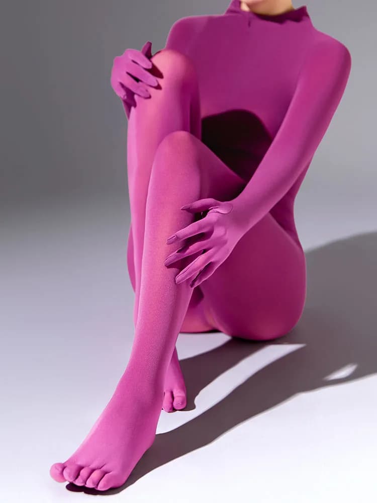 Bodystocking Unisex in Velluto 120D con Calze a Cinque Dita, Catsuit in Nylon, Body, Collant, Leotard, Tuta Intera, Unitard, Lingerie
