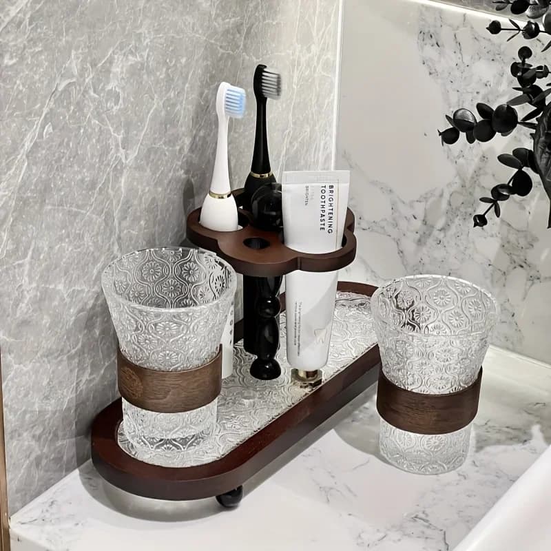 Bathroom Countertop Organizer with Cups Toothbrush Holder Washroom Vanity Bathroom Storage Rack for Toothbrushes Toiletries