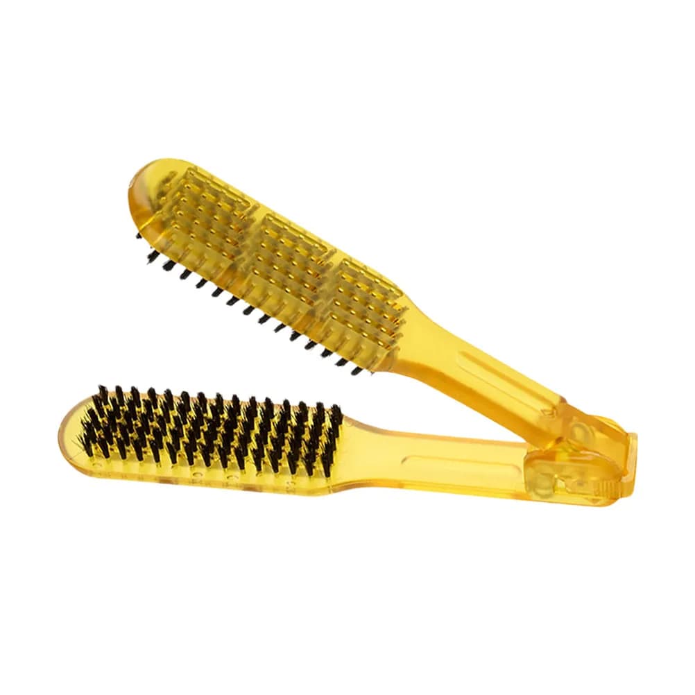 Heat-resistant double-sided ironing comb, yellow hairdressing tool, smooth hair clamp brush, portable for home use
