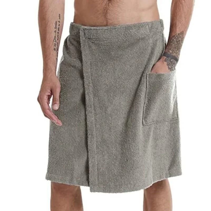 Mens Solid Color Wearable Bath Towel Robe With Pockets Fastening For Bathroom Shower Spa And Daily Beach Use