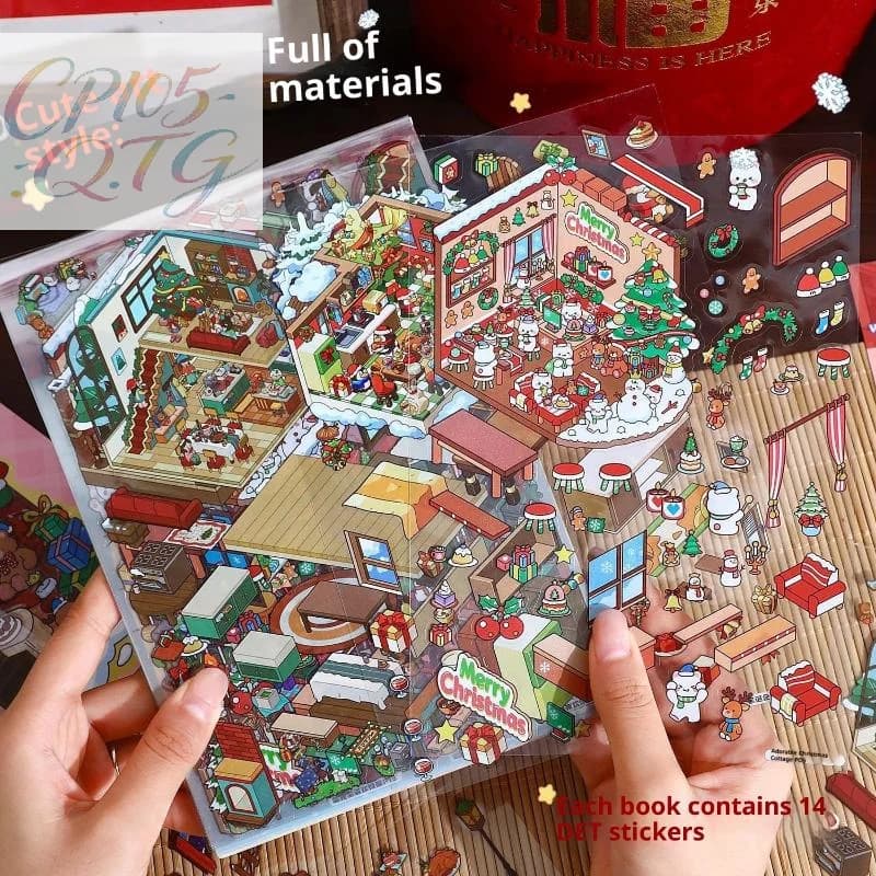 10Pcs/set Cartoon Christmas Miniature Scene Diorama Stickers DIY Handmade Stacked Scrapbook Stickers Holiday Decoration Gifts