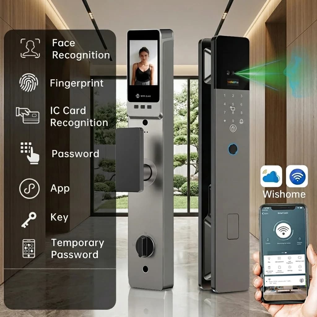 La serratura intelligente con riconoscimento facciale 3D e impronta palmare funziona con la serratura Wishome Biometric Fingerprint 6068 Mortise WiFi con sblocco remoto.