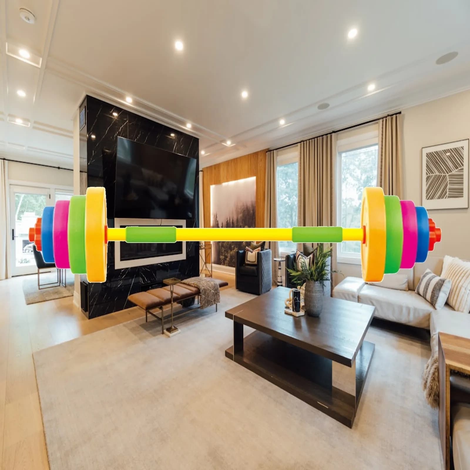 Toy Barbell with Weight Plates Anti-Slip Fillable Toy Barbell Child-Sized for