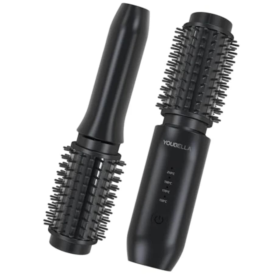 Spazzola Arricciacapelli Senza Fili 3-in-1, Mini Piastra Portatile da Viaggio, Spazzola Ionica Riscaldata da 1,5″ per Onde e Ricci, Versione USA