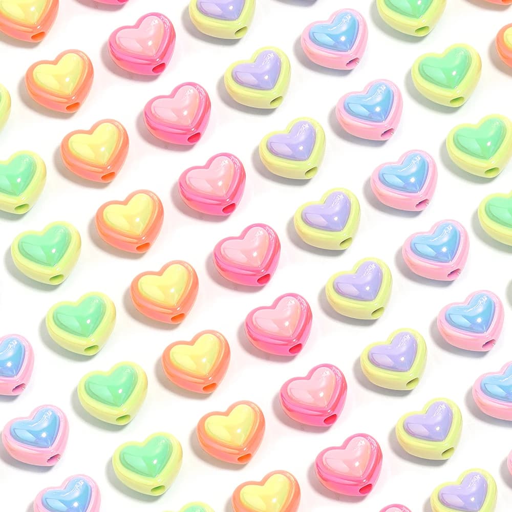 10pcs/lot Heart Shaped Painted Acrylic Beads Double Color Beads Loose Beads For DIY Jewelry Making Bracelet Necklace Accessories
