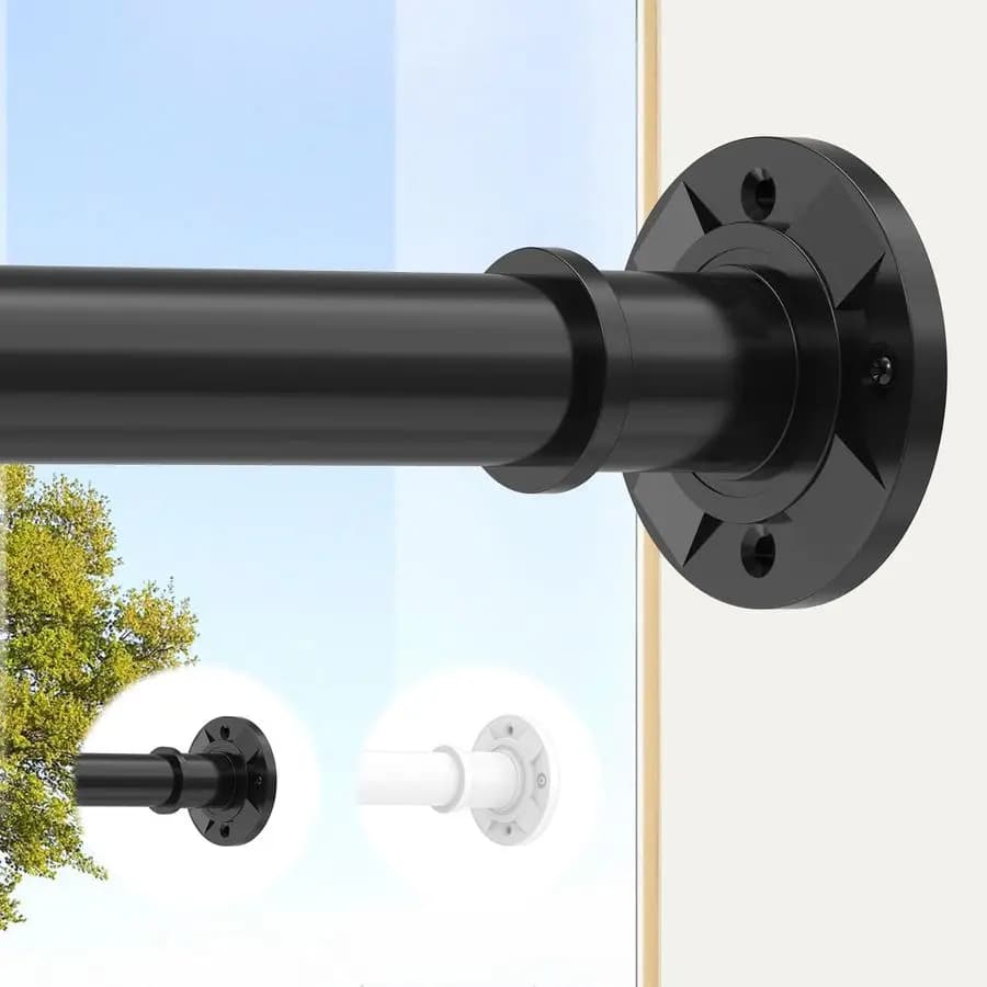 Extra Long Curtain Auction from Exterior, Black, for Shower, Without Drilling, 31168 Inch (2,5814 Feet), Adjustable Spring Voltage Rod