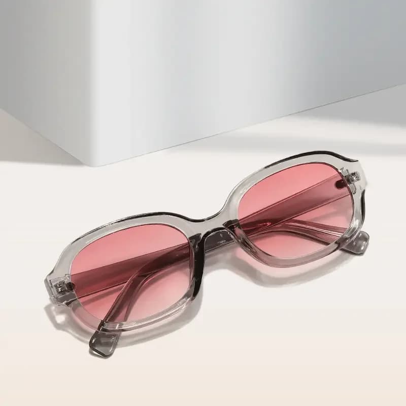 Minimal Streetwear Womens Sunglasses, Slim Oval RecClear Grey PC Eyeglass Frame with Gradient Pink Shield Lens
