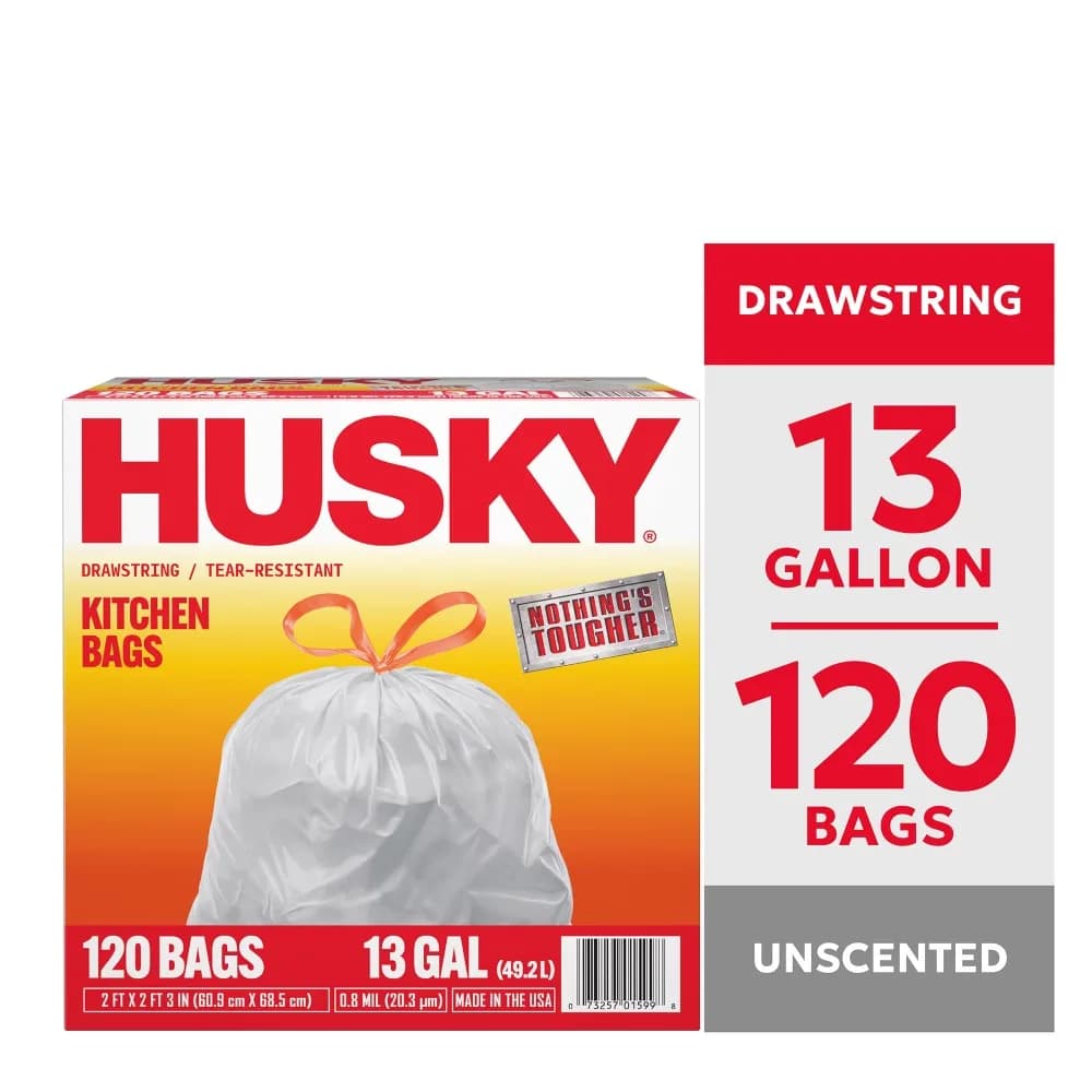 13 Gallon Tall Kitchen Drawstring Trash Bags, 120 Count, Heavy Duty, Unscented, Leak-Proof, Extra Strong, Perfect for Large Kitchen Trash Cans, Office, Bathroom, and Commercial Use, Easy to Tie, Tear Resistant, Durable,