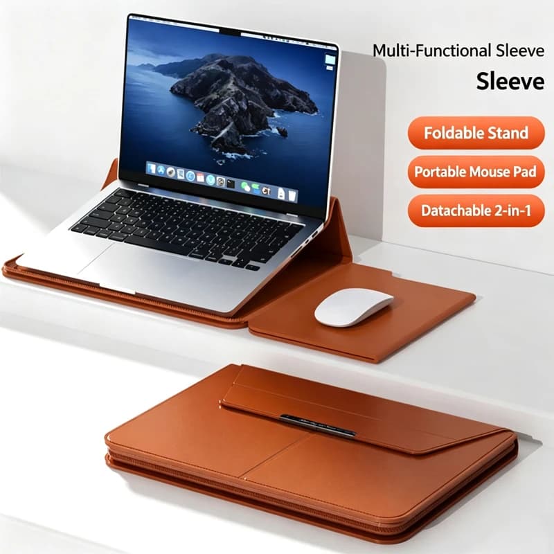 13-14/15-16 Inch Laptop Sleeve Holder Automatic Closing Multifunction Carrying Pouch with Stand Leather for M234 Macbook Air