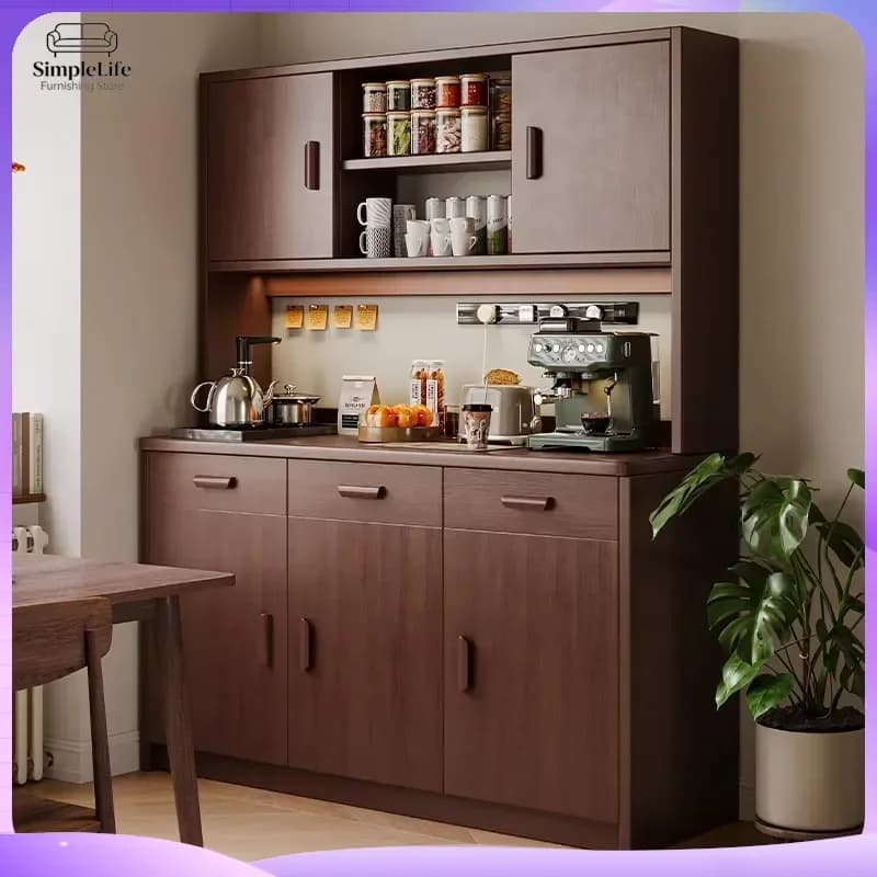 Solid Wood Wine Cabinet with Glass Doors Storage Cabinet for Kitchen Dining Room Bar Home Office Modern Rustic Design