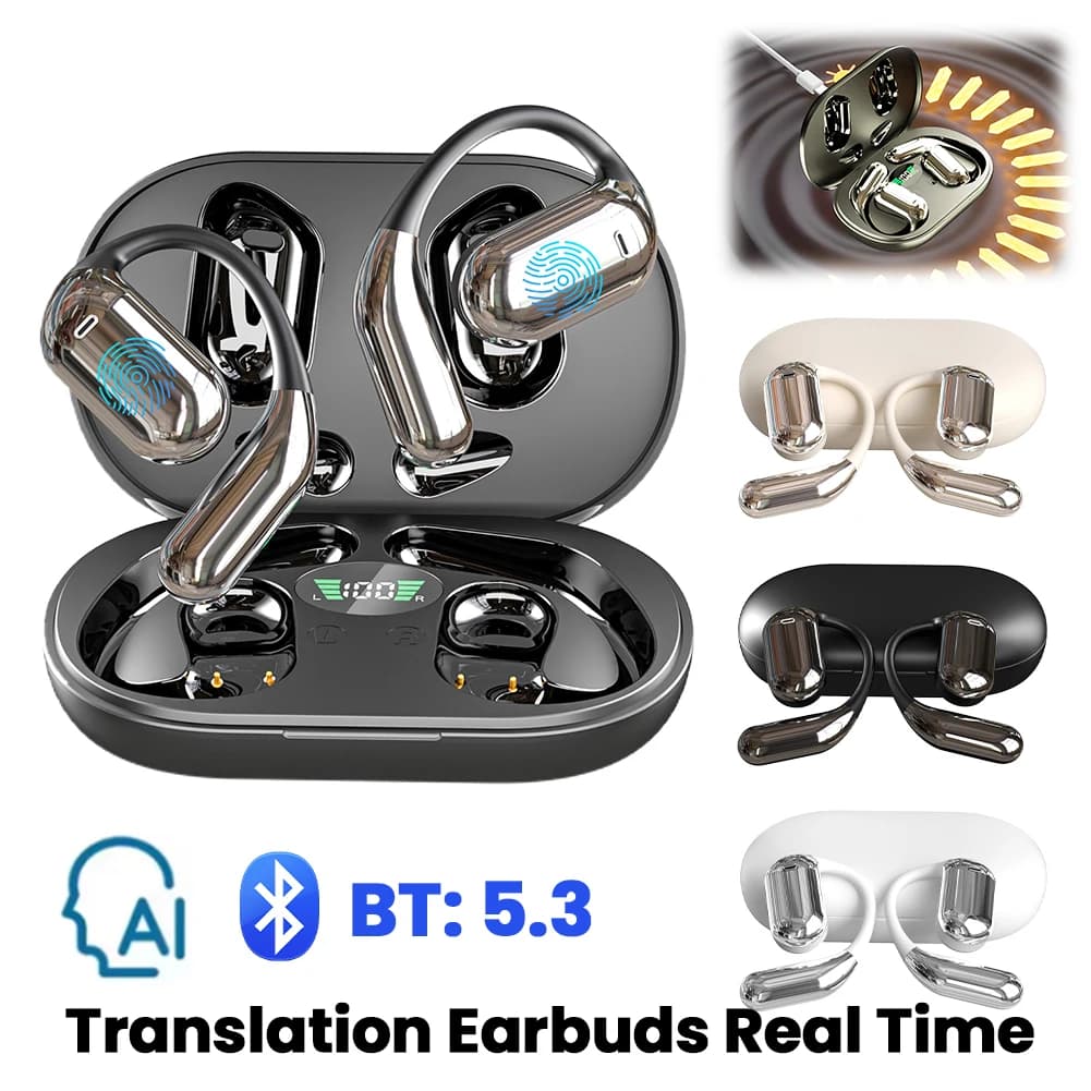 3-in-1 AI Translator Earbuds 144 Languages Noise Cancelling Wireless BT Translation Earphones Ai Translating Earbuds Headphon